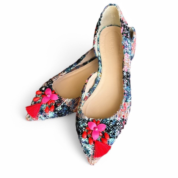 J.Crew Embellished Multicolored Tweed Pointed Audrey Flats Preppy Academia 6.5 - Picture 2 of 13